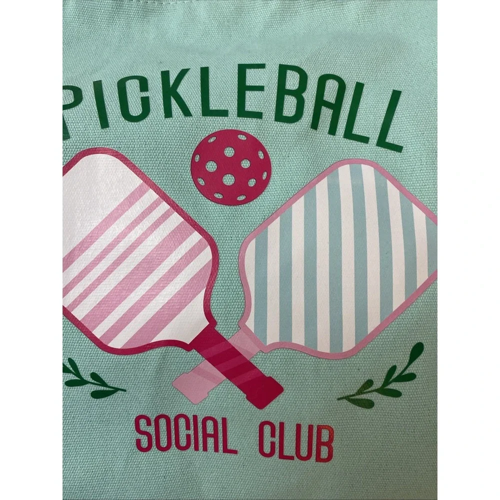 Pickleball Canvas Tote Bag Pink Green White Travel Court Preppy New‎ Social Club